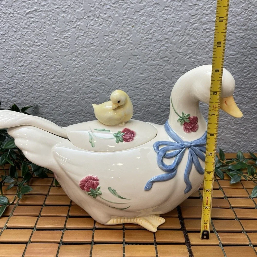 Vintage Lenox Poppies On Blue Barnyard Goose Soup Tureen Lid Ladle Complete Set